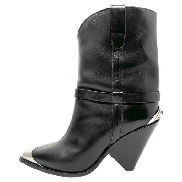 Isabel Marant Lamsy Leather Western Ankle Boots Black Size 40 - Picture 1 of 12